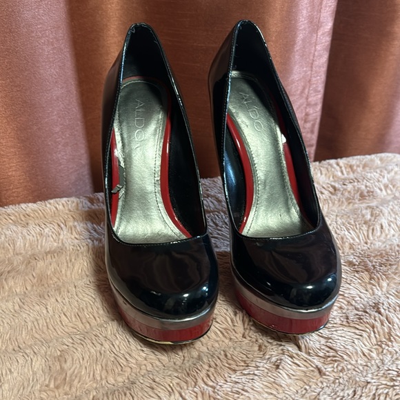 Crimson Noir – ALDO Red, Black & Silver Platform Heels (EU 37 | - Picture 3 of 6